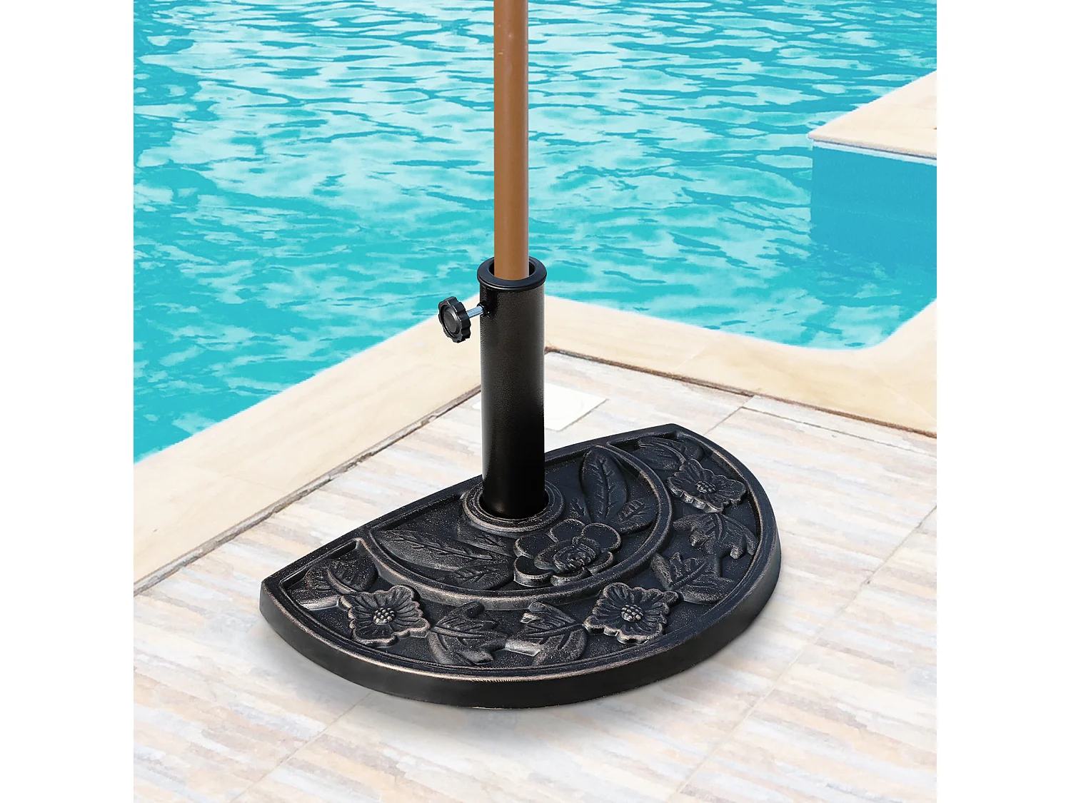 Halfronde parasolvoet, hars en roestvrij staal, brons (50x31x32 cm)