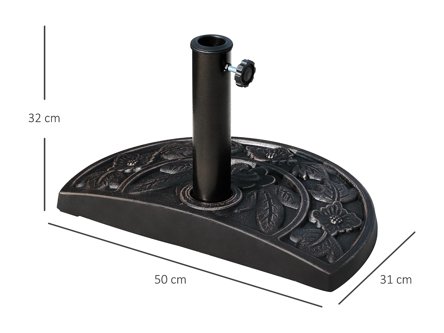 Halfronde parasolvoet, hars en roestvrij staal, brons (50x31x32 cm)