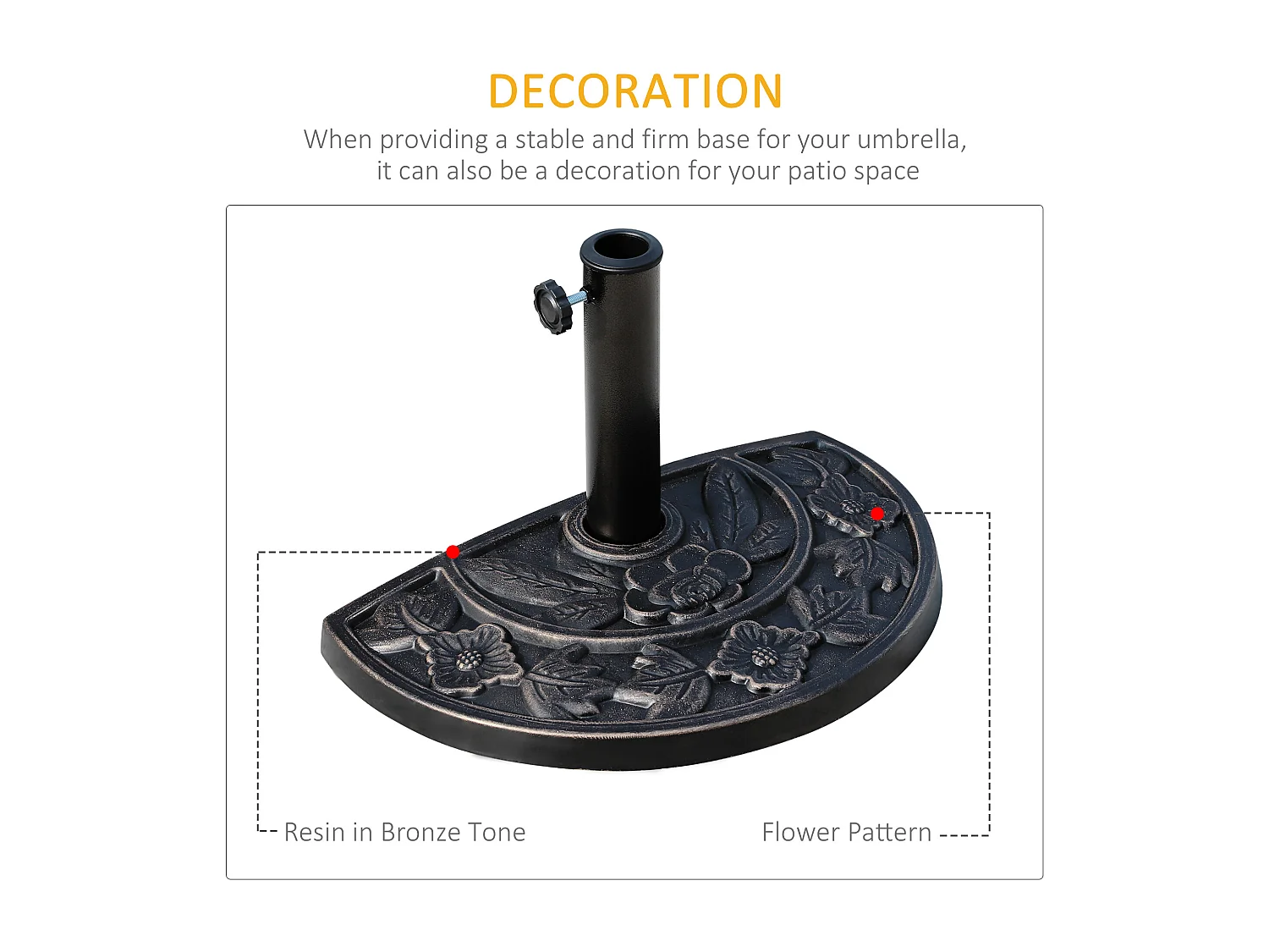 Halfronde parasolvoet, hars en roestvrij staal, brons (50x31x32 cm)