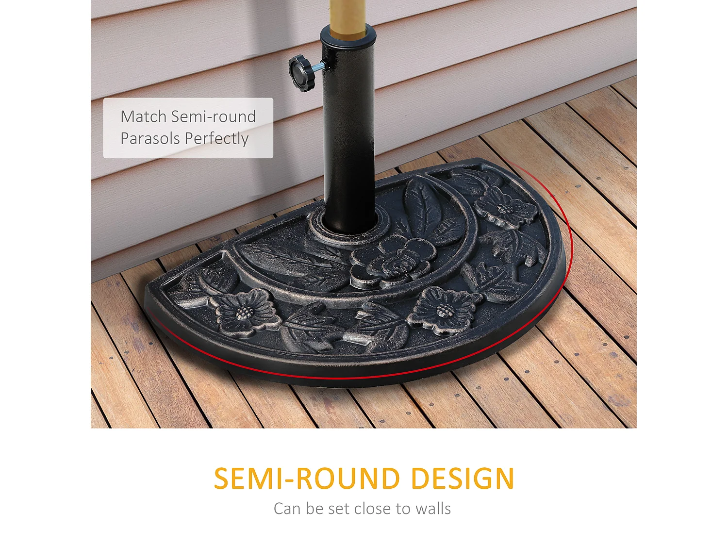 Halfronde parasolvoet, hars en roestvrij staal, brons (50x31x32 cm)