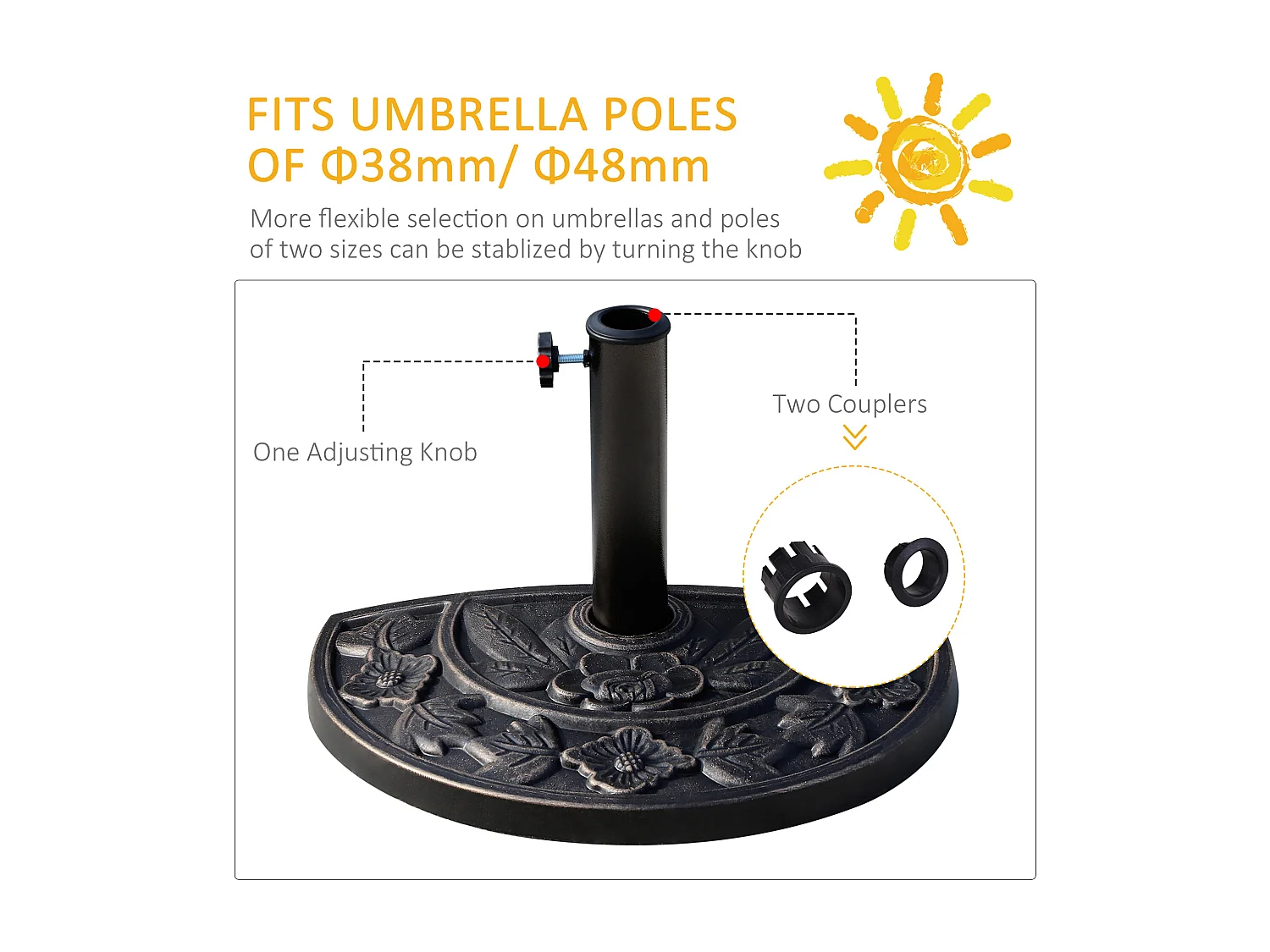 Halfronde parasolvoet, hars en roestvrij staal, brons (50x31x32 cm)