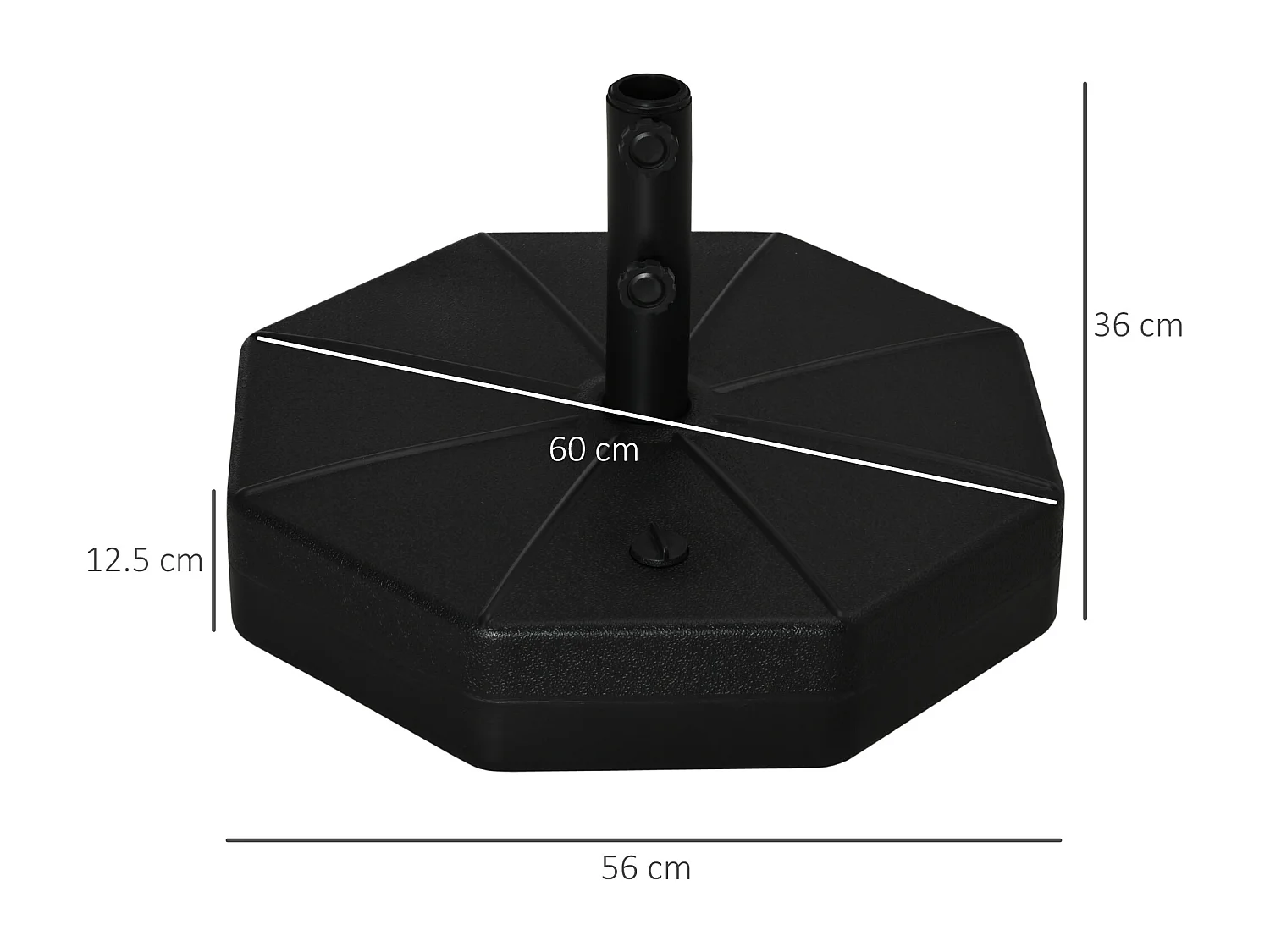Base stabile per ombrellone, riempibile con acqua o sabbia, HDPE nero, Ø60x36cm