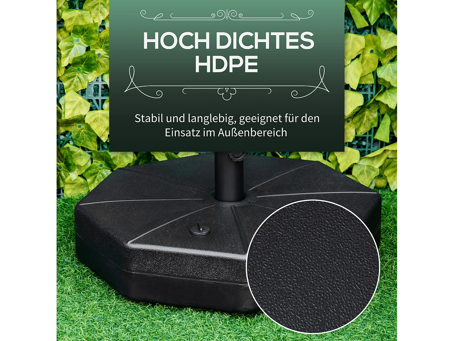 Base stabile per ombrellone, riempibile con acqua o sabbia, HDPE nero, Ø60x36cm