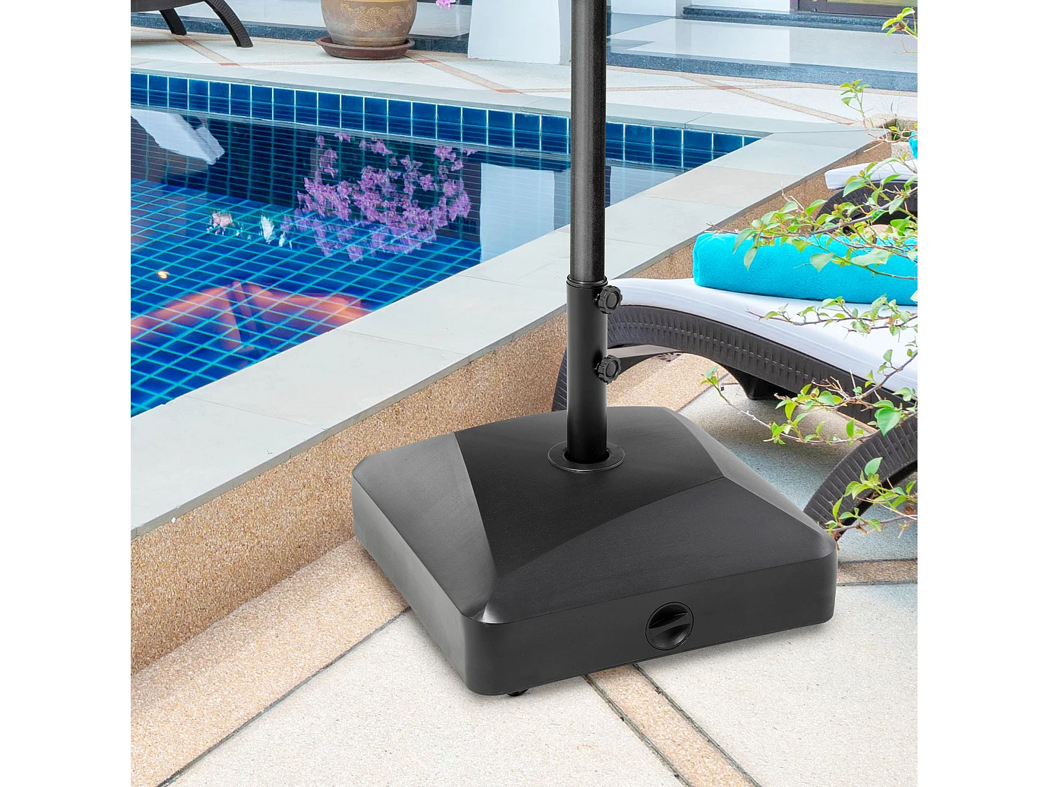 Mobiele, stabiele parasolvoet, PE en metaal, zwart (54,5x54,5x48cm)