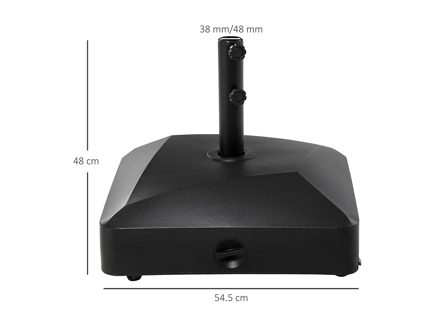 Mobiele, stabiele parasolvoet, PE en metaal, zwart (54,5x54,5x48cm)