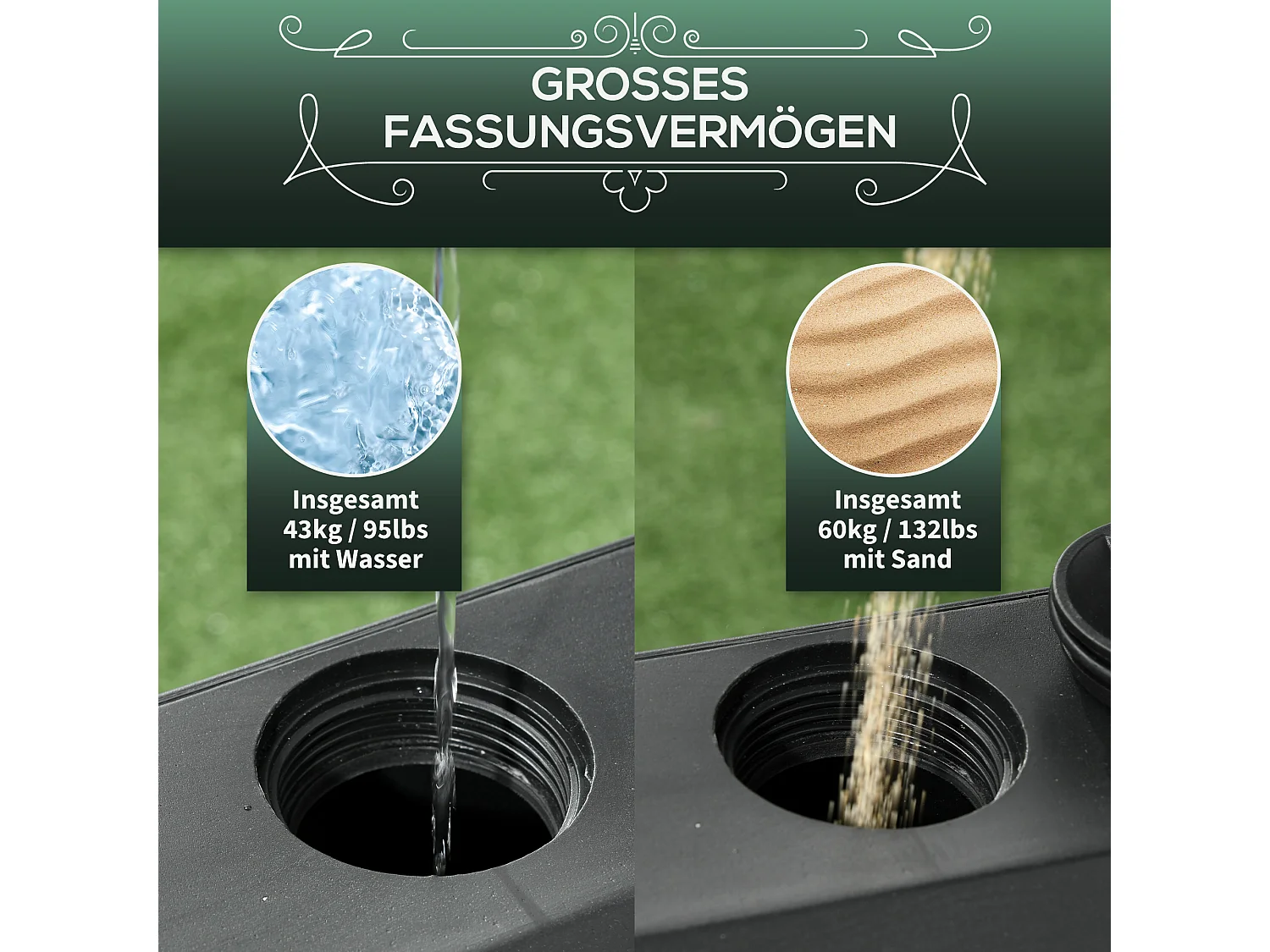 Mobiele, stabiele parasolvoet, PE en metaal, zwart (54,5x54,5x48cm)