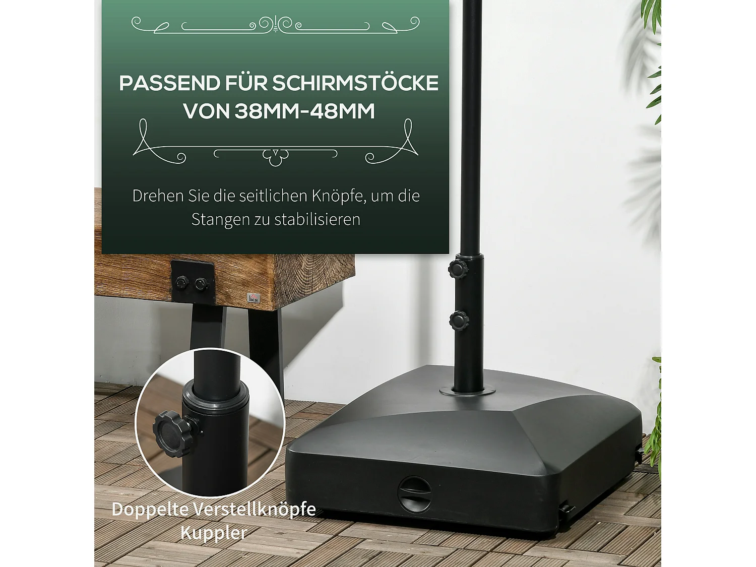 Mobiele, stabiele parasolvoet, PE en metaal, zwart (54,5x54,5x48cm)