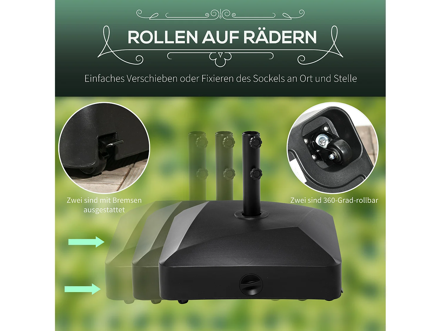 Mobiele, stabiele parasolvoet, PE en metaal, zwart (54,5x54,5x48cm)