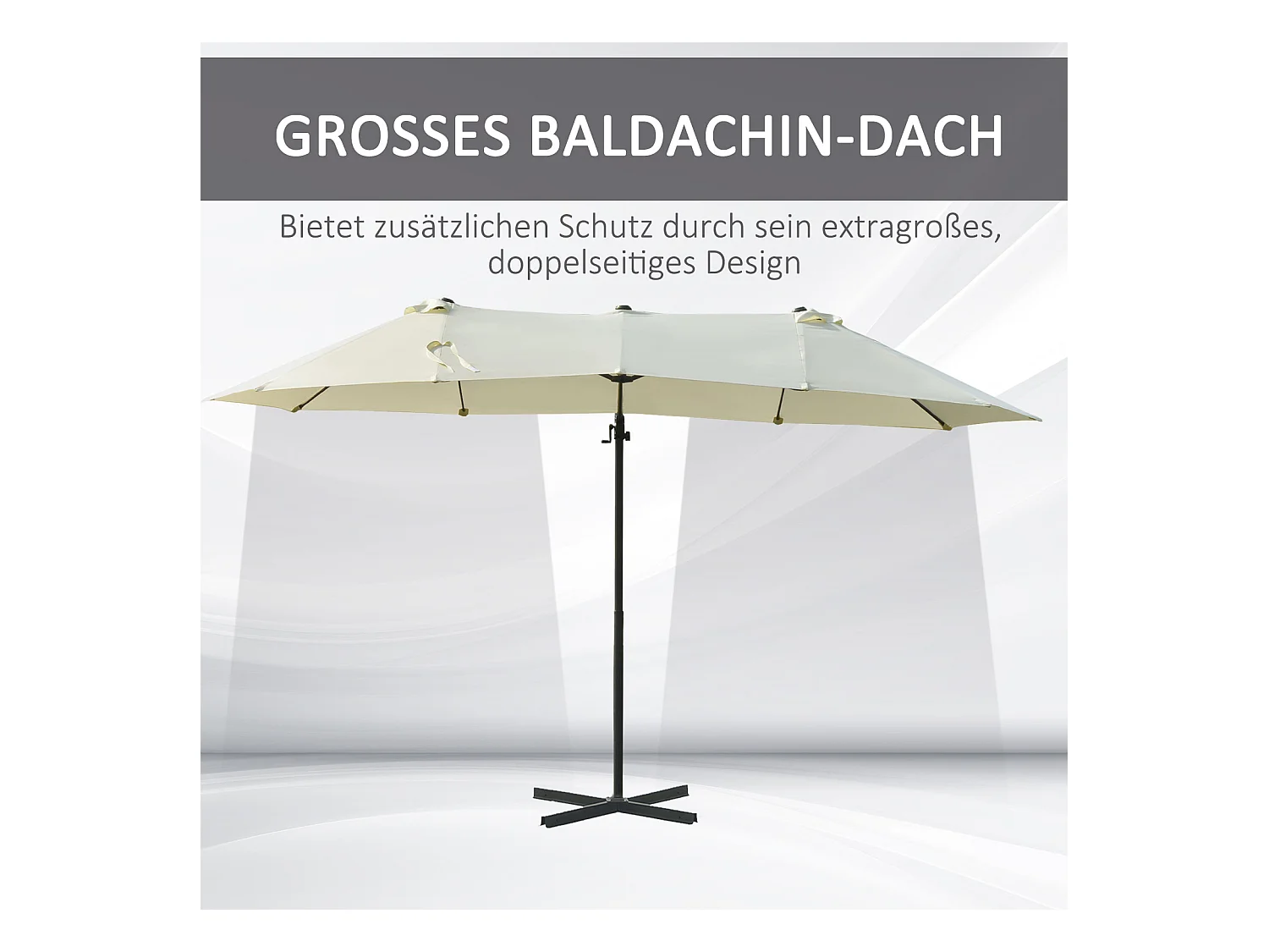 Dubbele parasol, metaal, crème (440x270x250 cm)