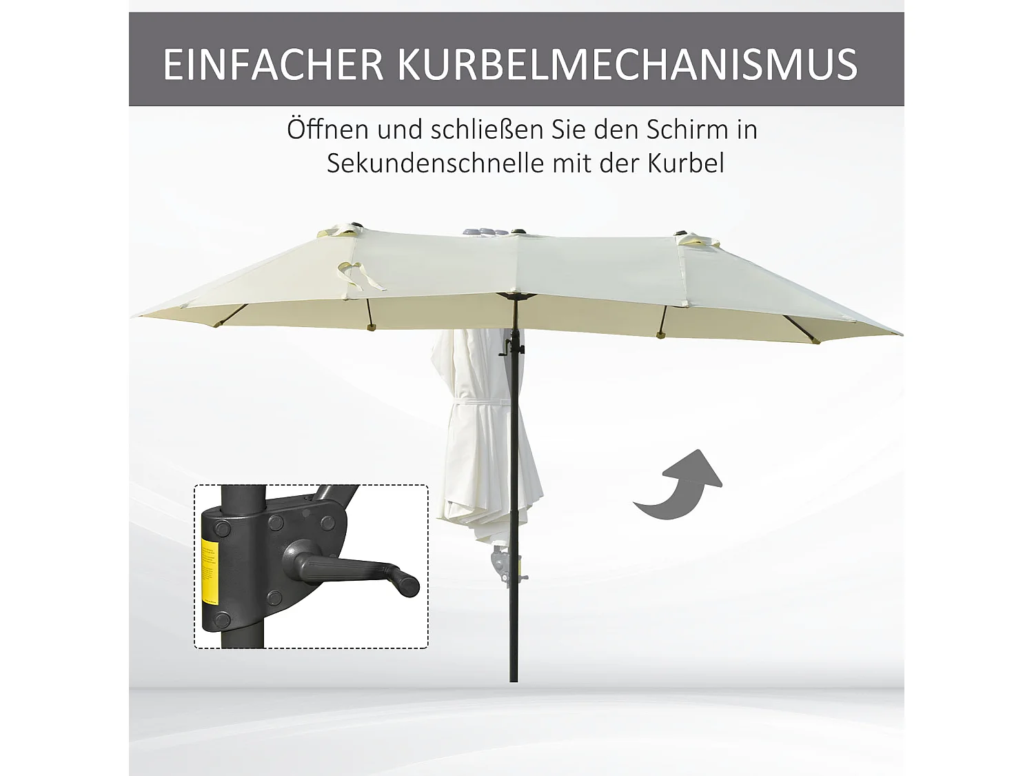 Dubbele parasol, metaal, crème (440x270x250 cm)