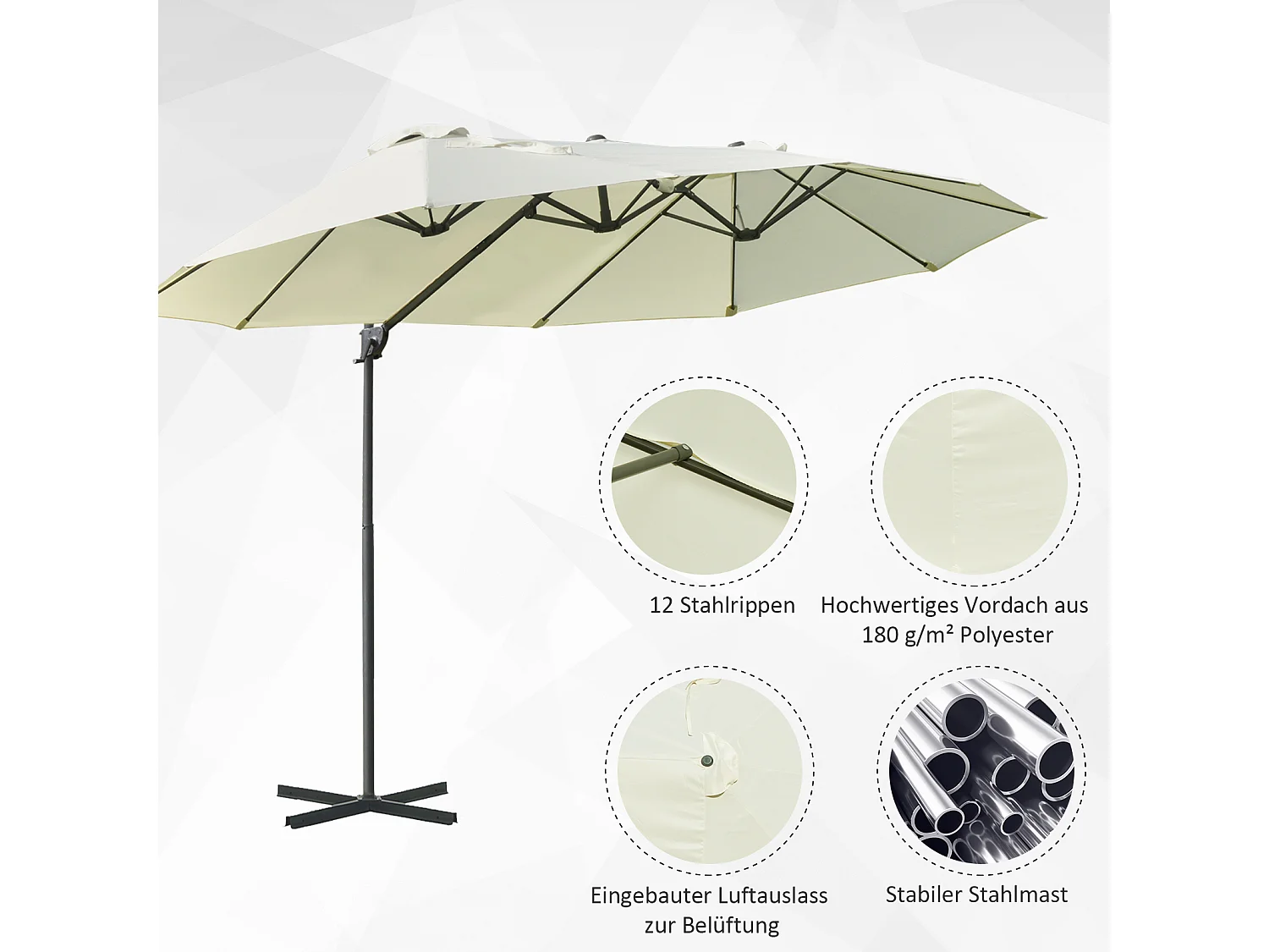 Parasol double, Métal, Crème (440x270x250 cm)