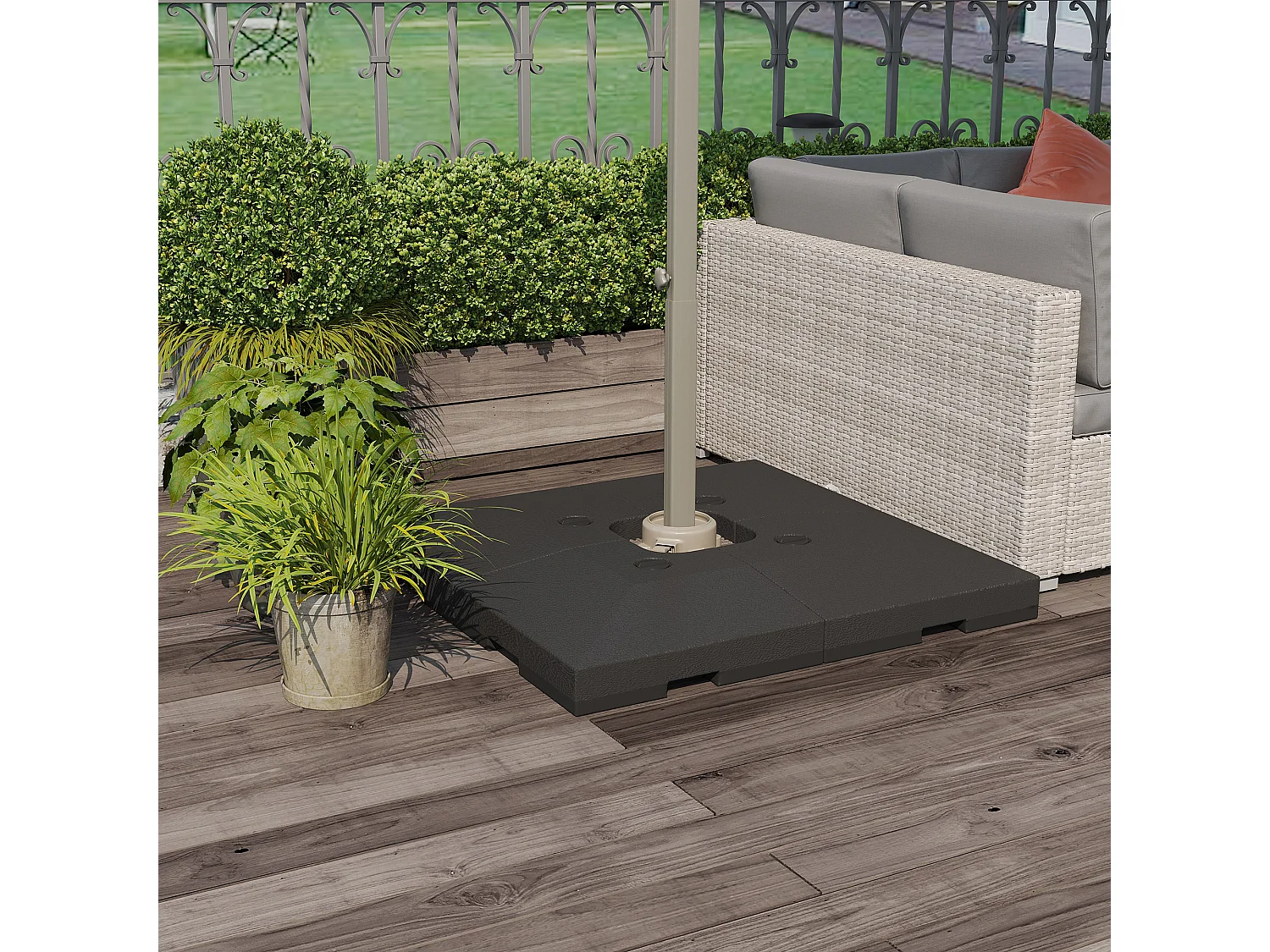 Parasolgewicht 4-delig, vulbaar met zand of water, HDPE, zwart (51x51x12 cm)