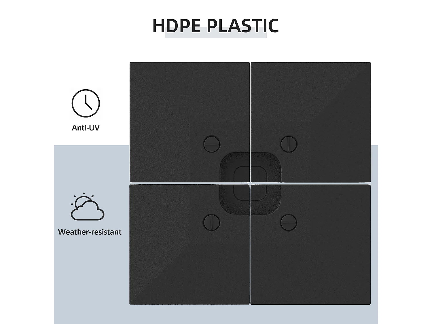 Parasolgewicht 4-delig, vulbaar met zand of water, HDPE, zwart (51x51x12 cm)