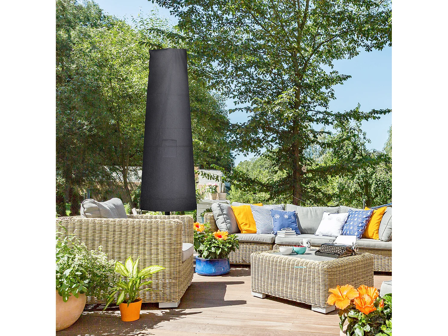 Stevige parasolhoes, waterdicht Oxford, zwart, met rits en tas (200x80x0,1 cm)