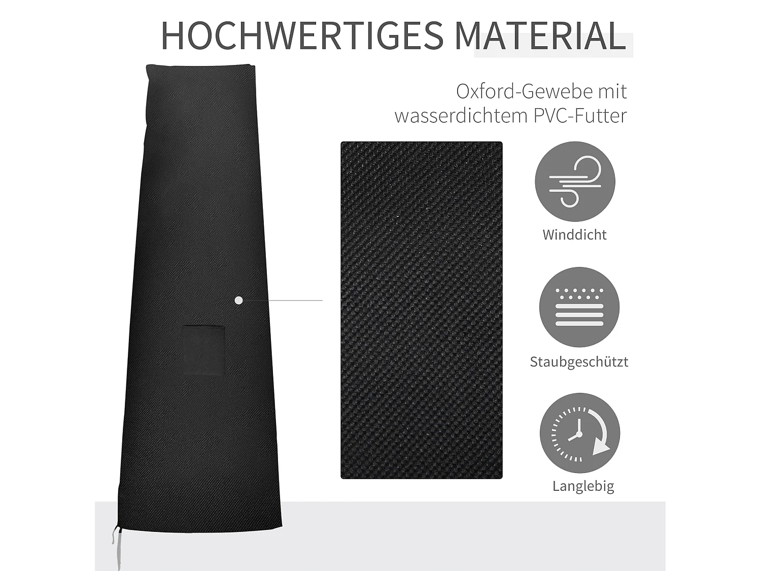 Stevige parasolhoes, waterdicht Oxford, zwart, met rits en tas (200x80x0,1 cm)