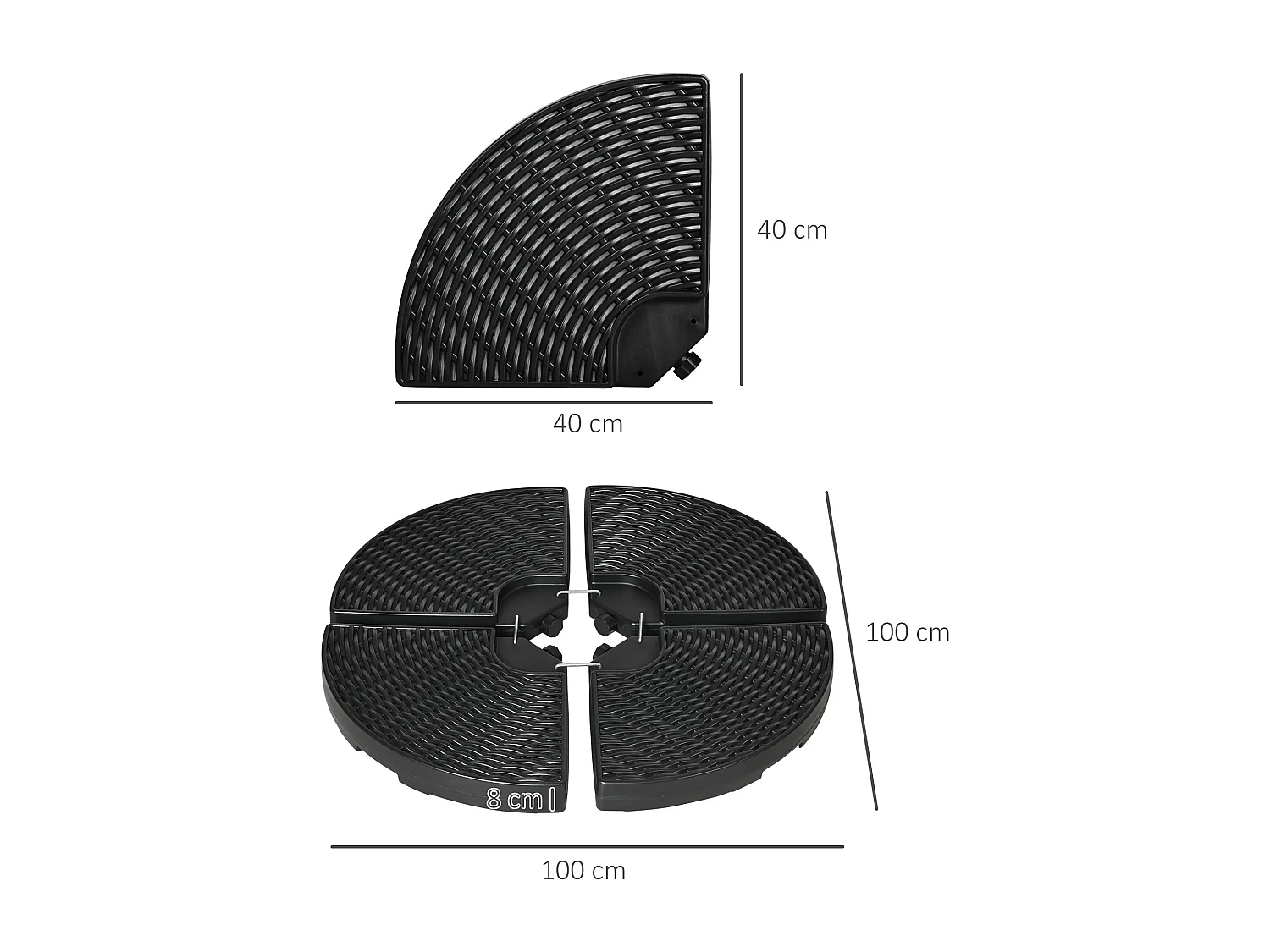 Gewicht voor kruisvoetparasol, 52 kg water of 68 kg zand, weerbestendig HDPE, zwart (100x100x8 cm)
