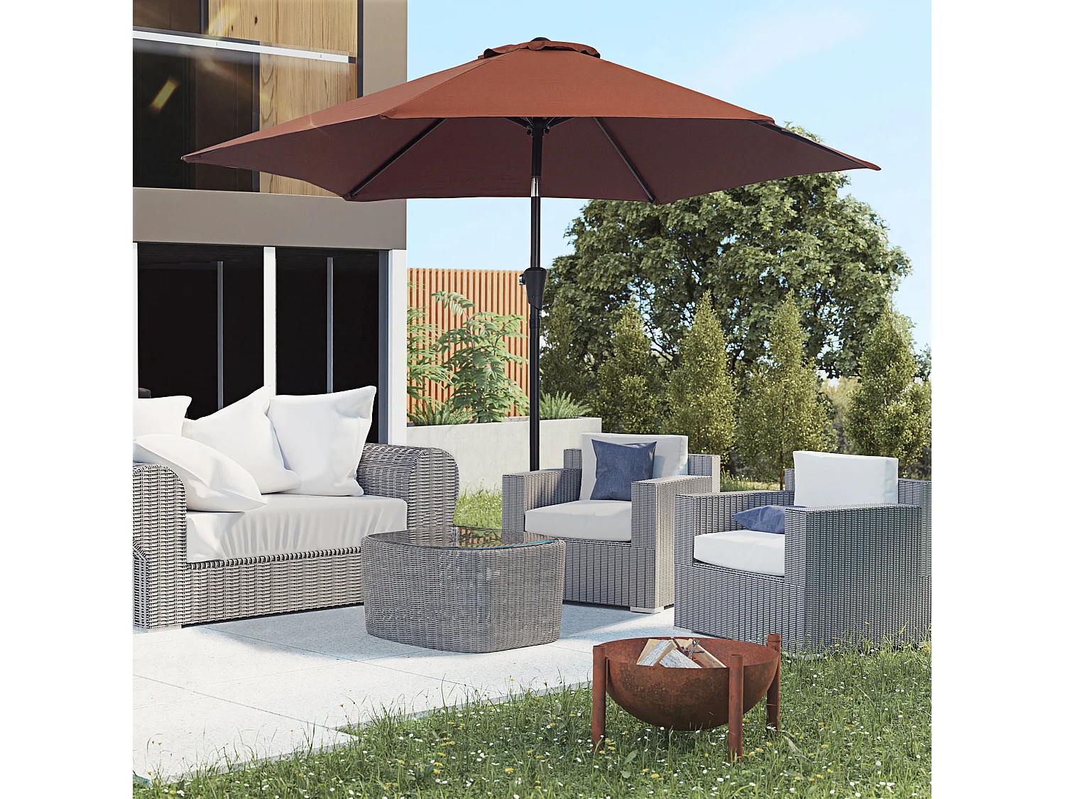 Kantelbare parasol met slinger, aluminium en 180g/m² polyester, bruin (Ø2,7xH2,35 m)