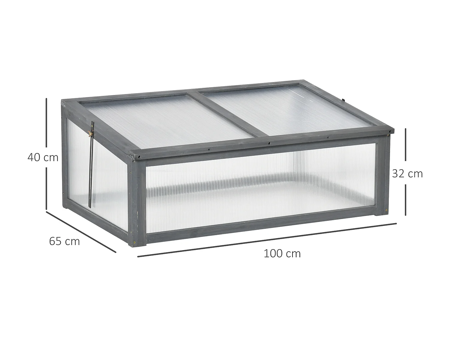 Mini houten plantenkas met UV-bescherming, schuin design, grijs (100x65x40 cm)