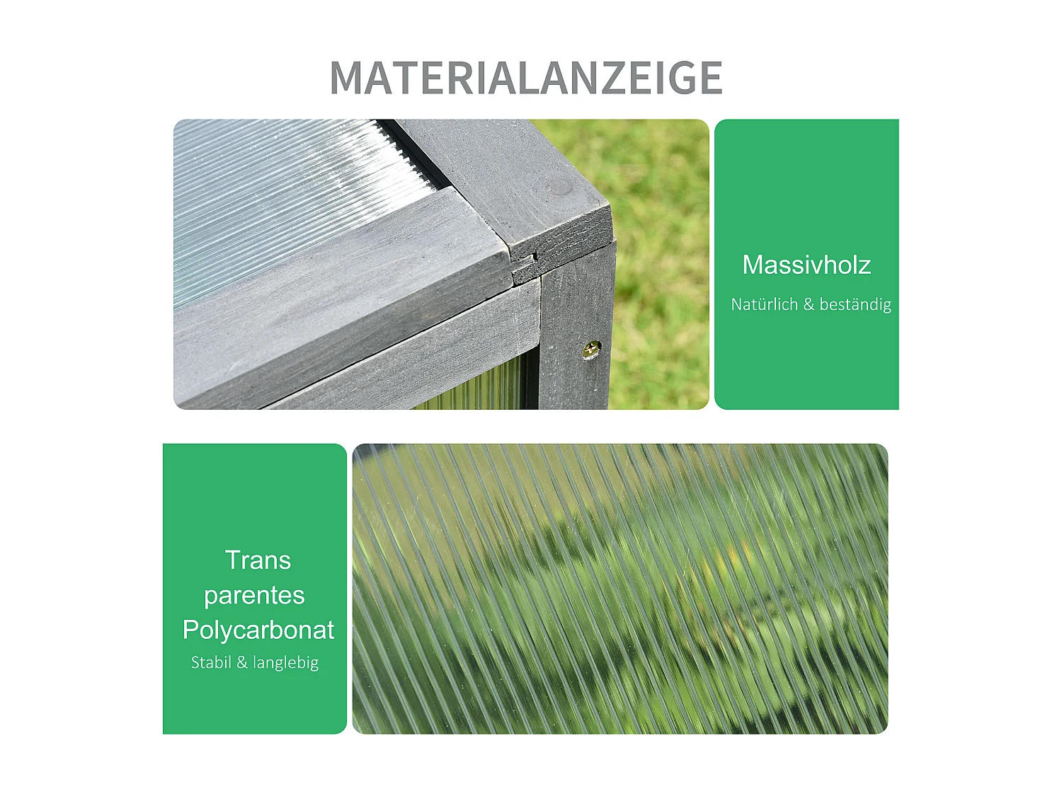 Mini houten plantenkas met UV-bescherming, schuin design, grijs (100x65x40 cm)