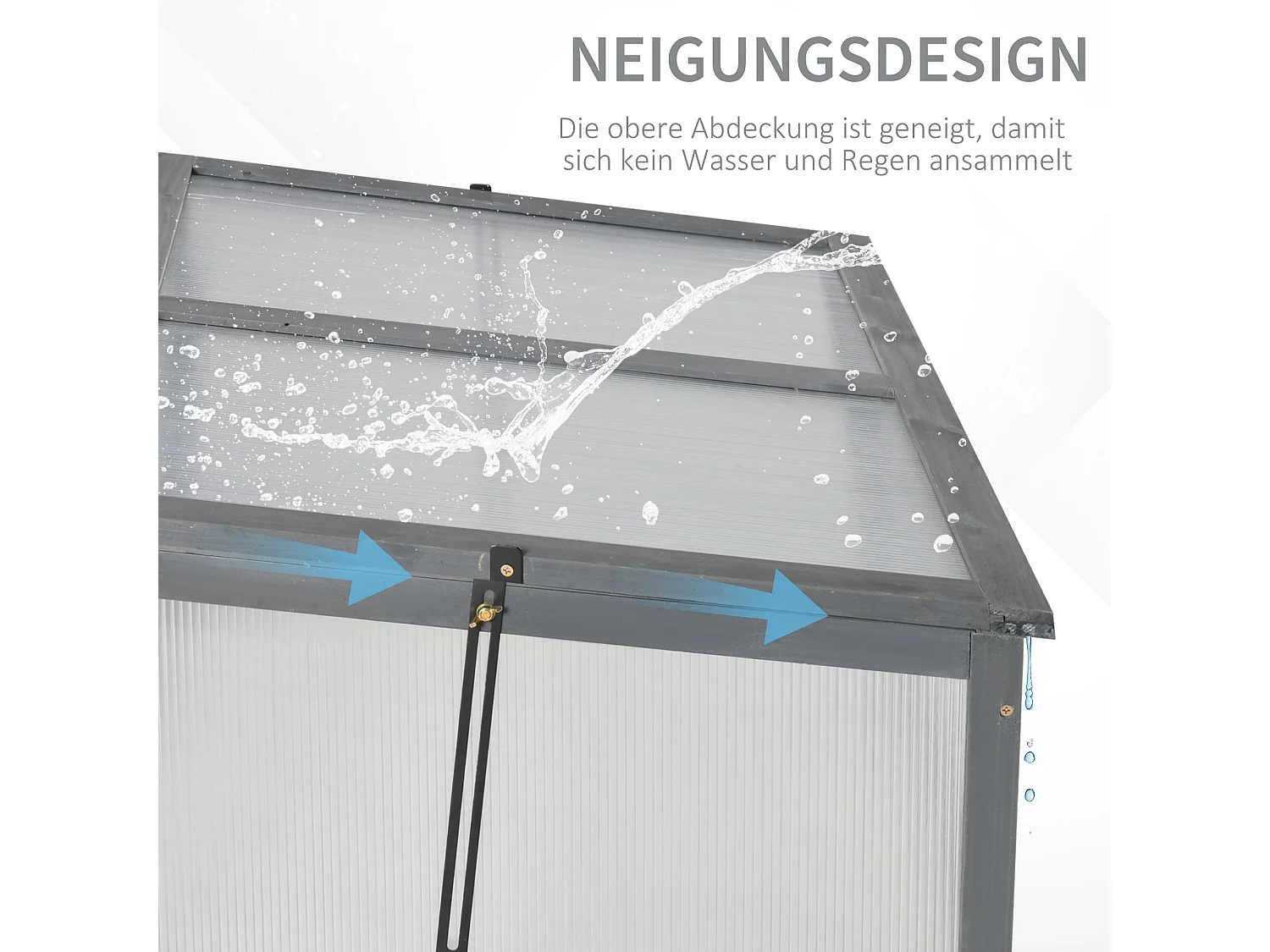 Mini houten plantenkas met UV-bescherming, schuin design, grijs (100x65x40 cm)