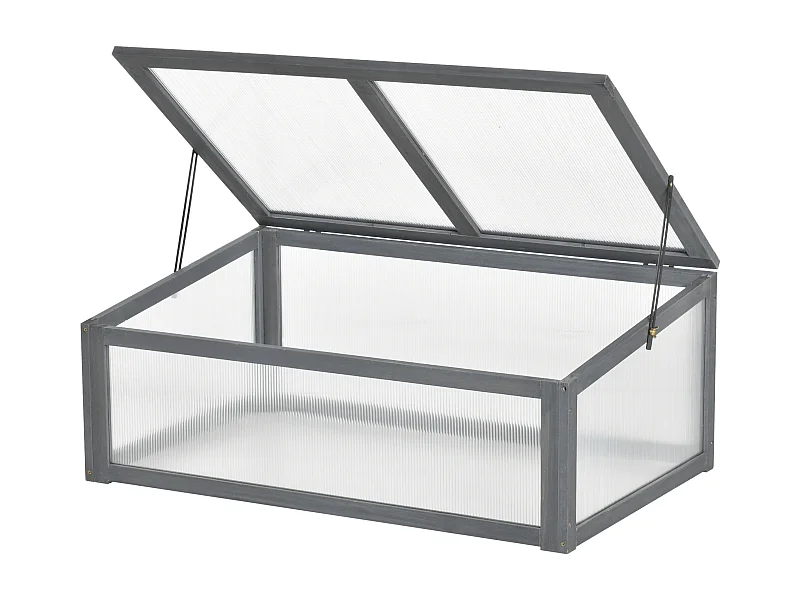 Mini houten plantenkas met UV-bescherming, schuin design, grijs (100x65x40 cm)