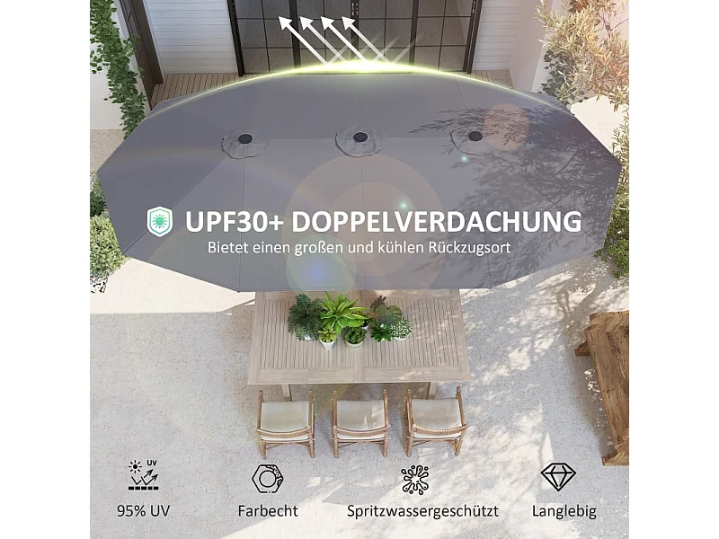 Dubbele parasol met slinger, UV-bescherming, stalen frame, donkergrijs (436x260x240 cm)