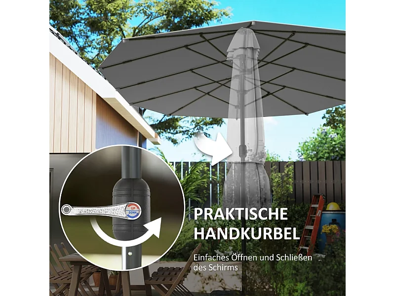 Dubbele parasol met slinger, UV-bescherming, stalen frame, donkergrijs (436x260x240 cm)
