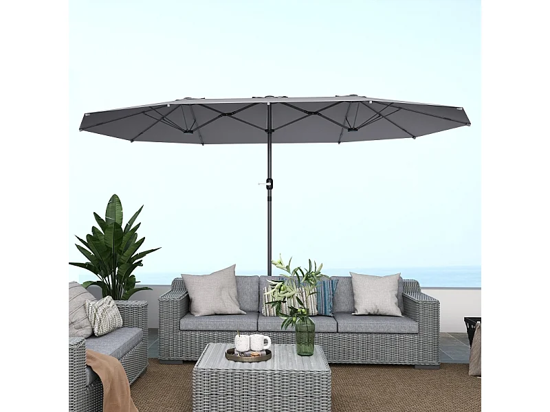 Dubbele parasol met slinger, UV-bescherming, stalen frame, donkergrijs (436x260x240 cm)