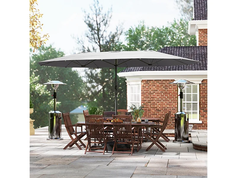 Dubbele parasol met slinger, UV-bescherming, stalen frame, donkergrijs (436x260x240 cm)