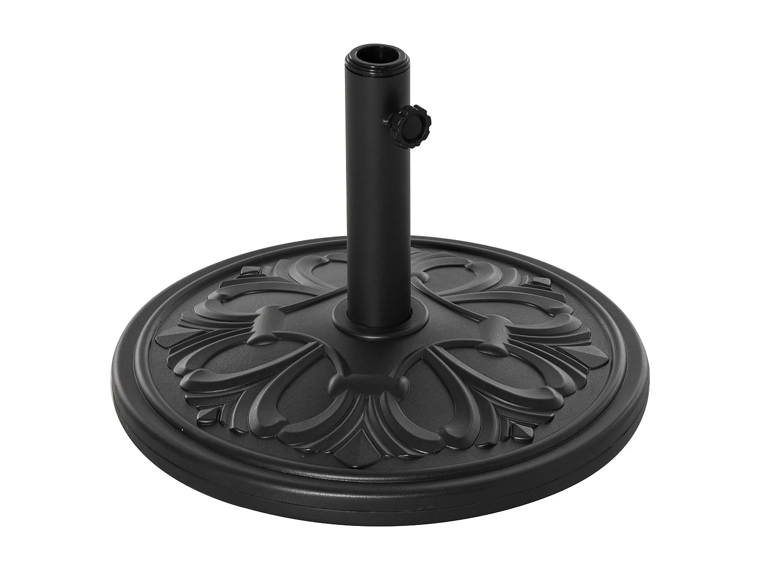 Parasolvoet van kunststof en beton, antiek zwart design, voor parasols Ø35/Ø38/Ø48 mm (48x48x34 cm)