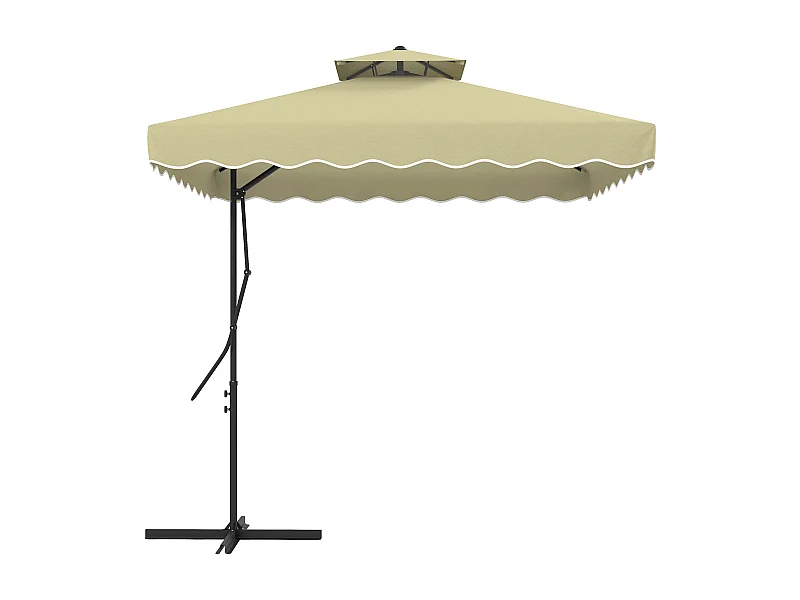 Zwevende parasol, 243 cm, met UV-bescherming, dubbel dak, polyester, crème, (243x243x251 cm)