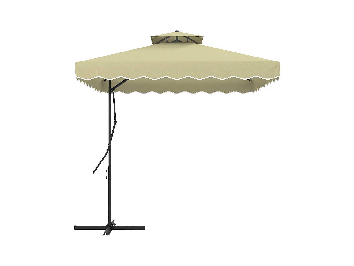 Zwevende parasol, 243 cm, met UV-bescherming, dubbel dak, polyester, crème, (243x243x251 cm)
