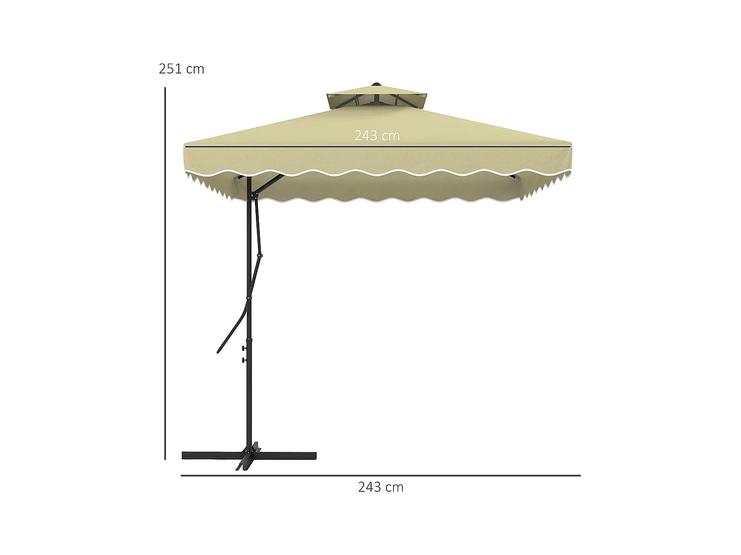 Zwevende parasol, 243 cm, met UV-bescherming, dubbel dak, polyester, crème, (243x243x251 cm)
