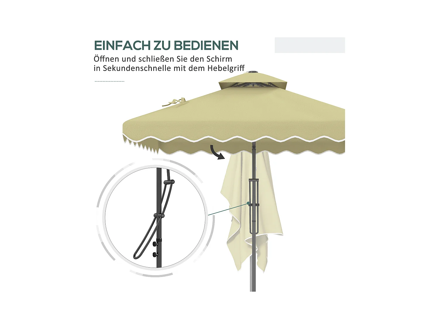 Zwevende parasol, 243 cm, met UV-bescherming, dubbel dak, polyester, crème, (243x243x251 cm)