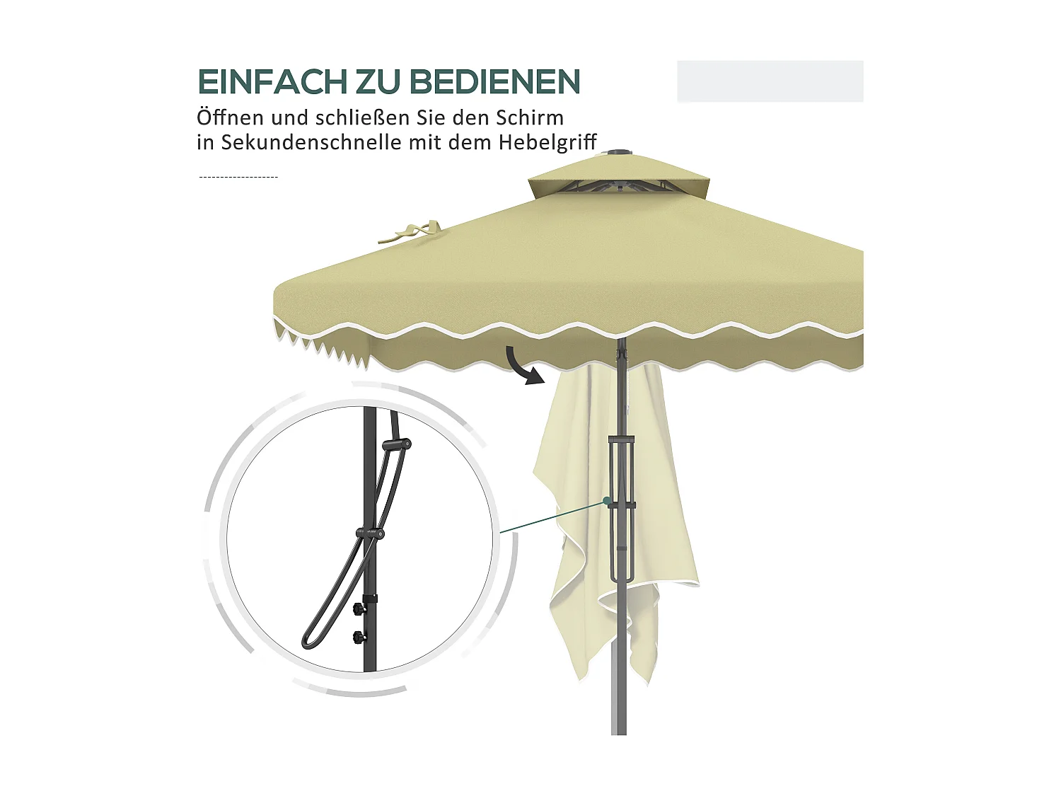 Parasol voladizo, 243 cm, con protección UV, doble techo, poliéster, color crema, (243x243x251 cm)
