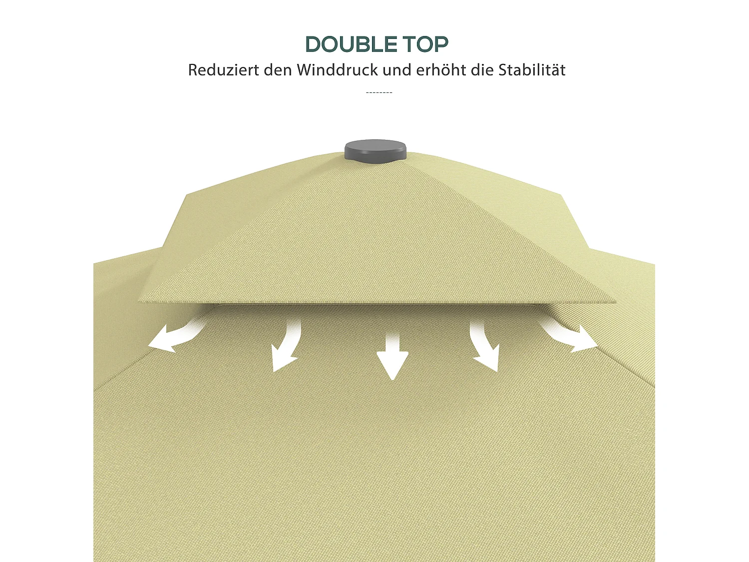 Parasol voladizo, 243 cm, con protección UV, doble techo, poliéster, color crema, (243x243x251 cm)