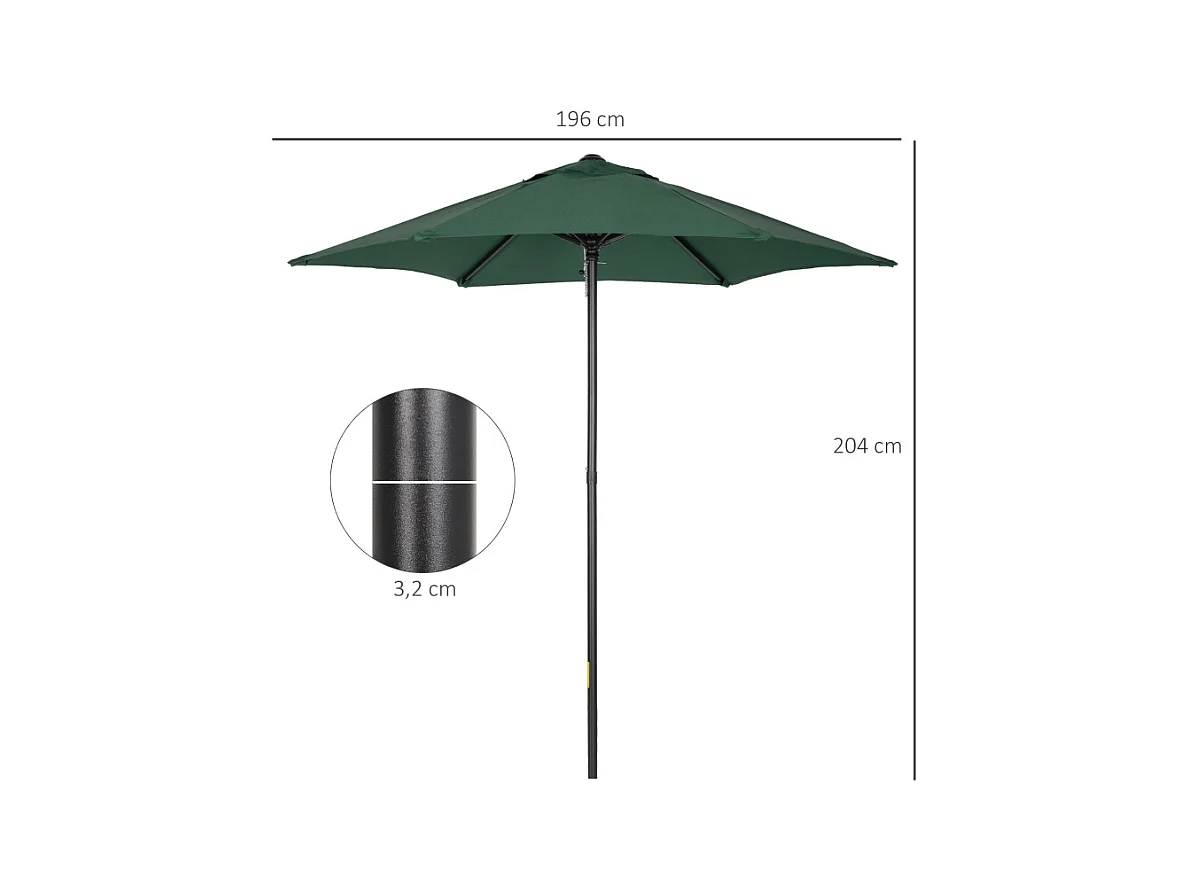 Parasol Pliable avec Fonction d'inclinaison, Parasol Octogonal, Structure Métallique, Protection UV, Vert (Ø1.96 x 2.04m)