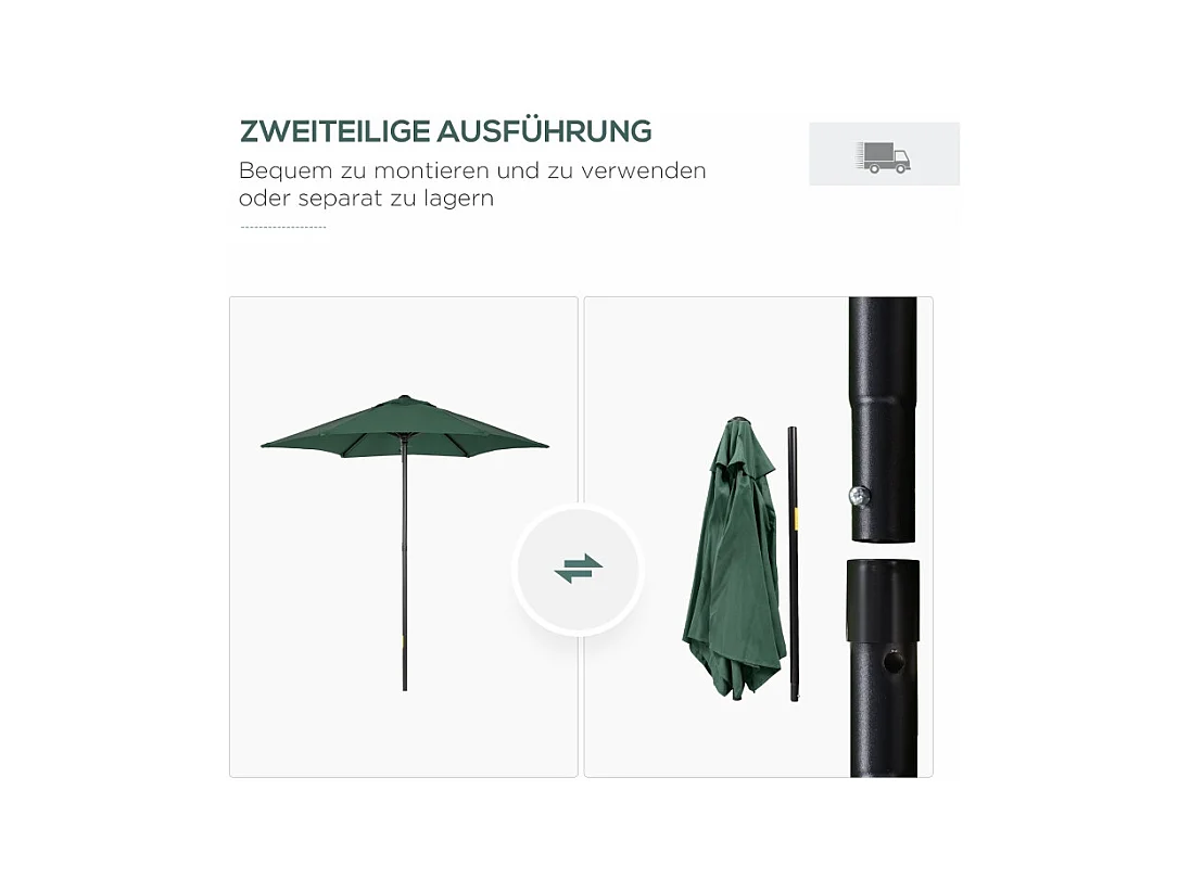 Parasol Pliable avec Fonction d'inclinaison, Parasol Octogonal, Structure Métallique, Protection UV, Vert (Ø1.96 x 2.04m)