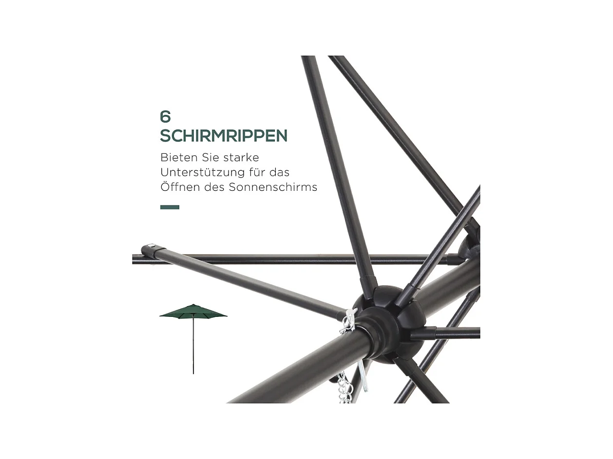 Parasol Pliable avec Fonction d'inclinaison, Parasol Octogonal, Structure Métallique, Protection UV, Vert (Ø1.96 x 2.04m)