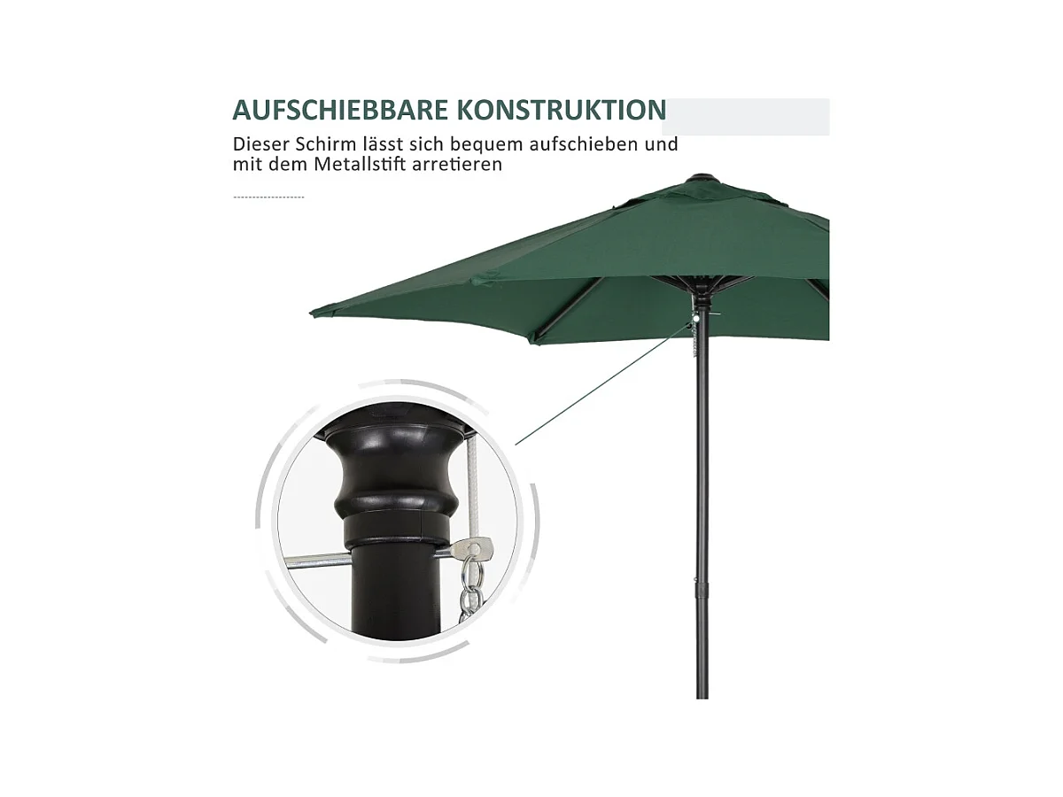 Parasol Pliable avec Fonction d'inclinaison, Parasol Octogonal, Structure Métallique, Protection UV, Vert (Ø1.96 x 2.04m)