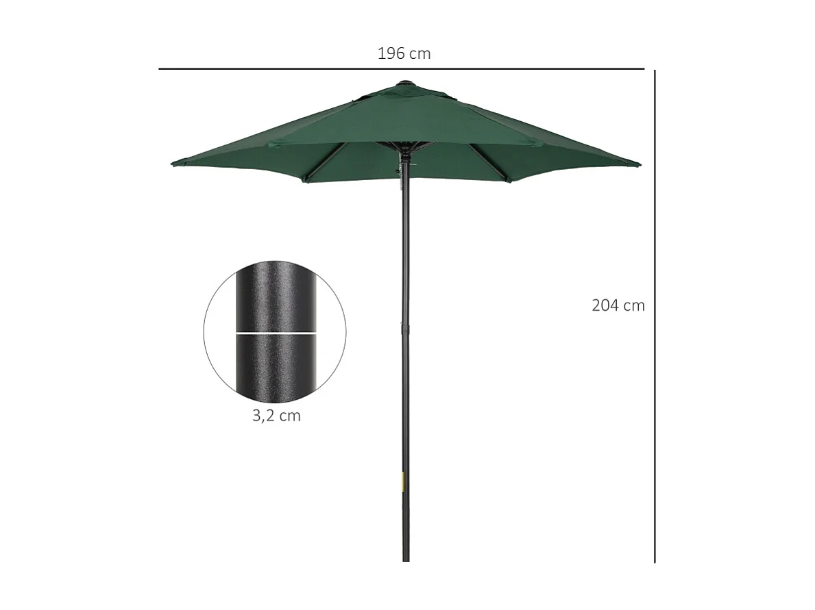 Sombrilla plegable con función de inclinación, octogonal, estructura de metal, protección UV, verde (Ø1,96 x 2,04 m)