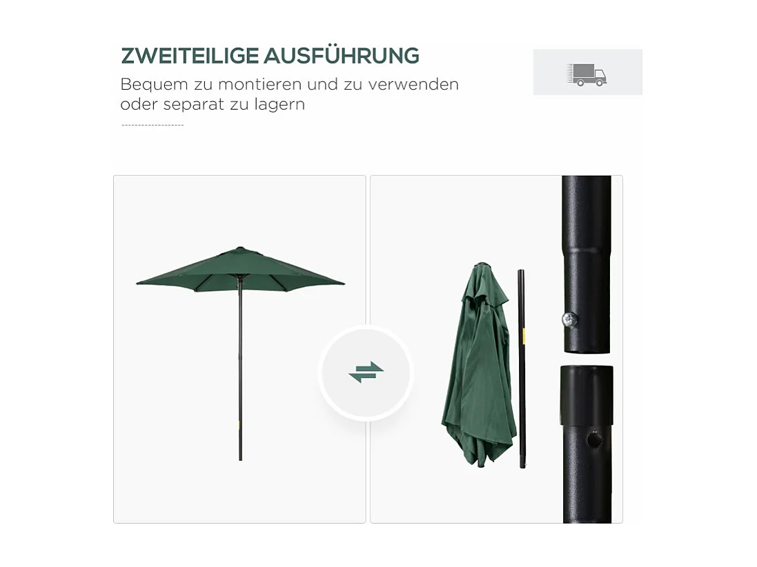 Sombrilla plegable con función de inclinación, octogonal, estructura de metal, protección UV, verde (Ø1,96 x 2,04 m)