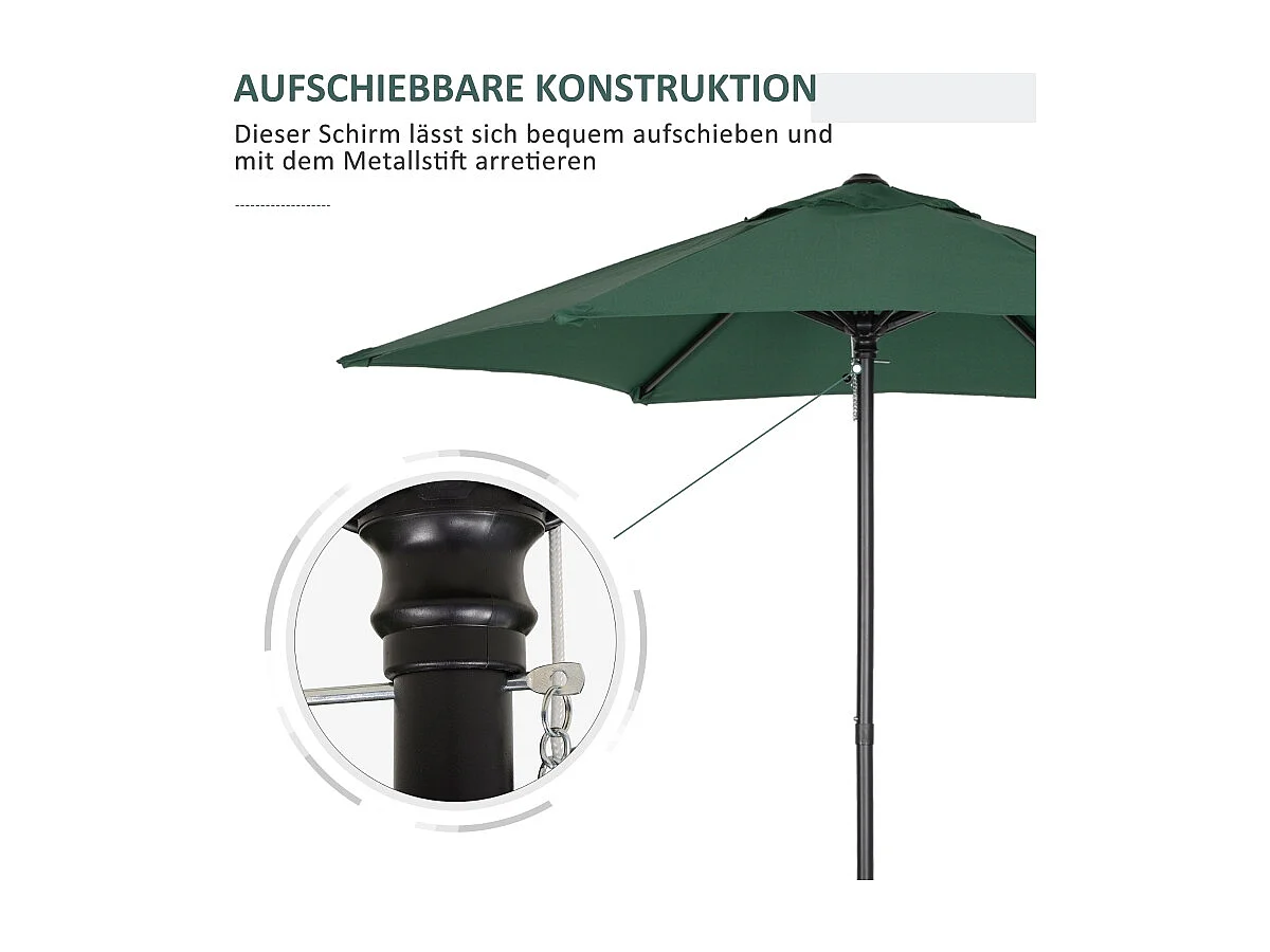 Sombrilla plegable con función de inclinación, octogonal, estructura de metal, protección UV, verde (Ø1,96 x 2,04 m)