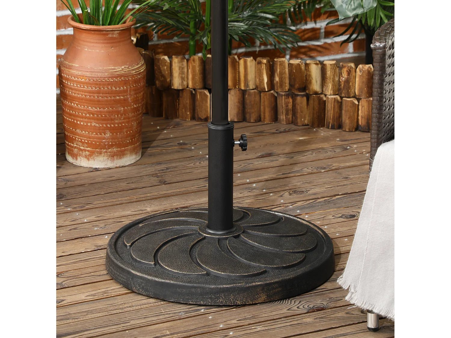 Hars parasolvoet, voor Ø38/48 mm stang, rond, brons (53,5x53,5x33 cm)