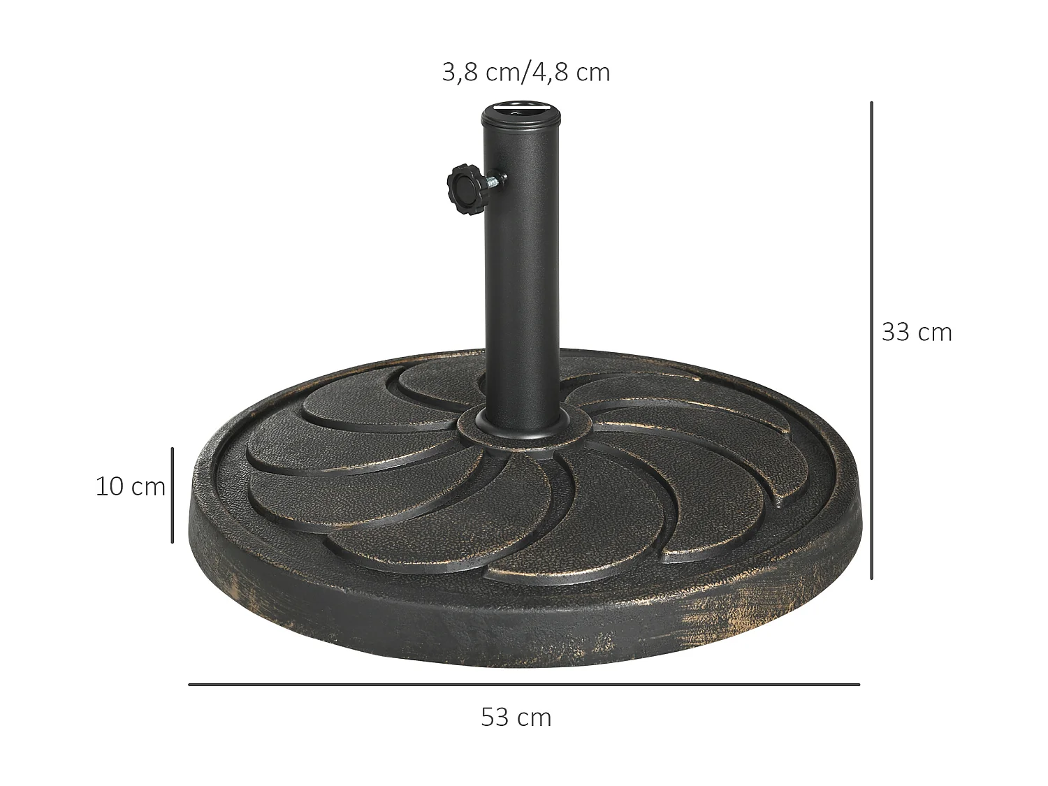Hars parasolvoet, voor Ø38/48 mm stang, rond, brons (53,5x53,5x33 cm)
