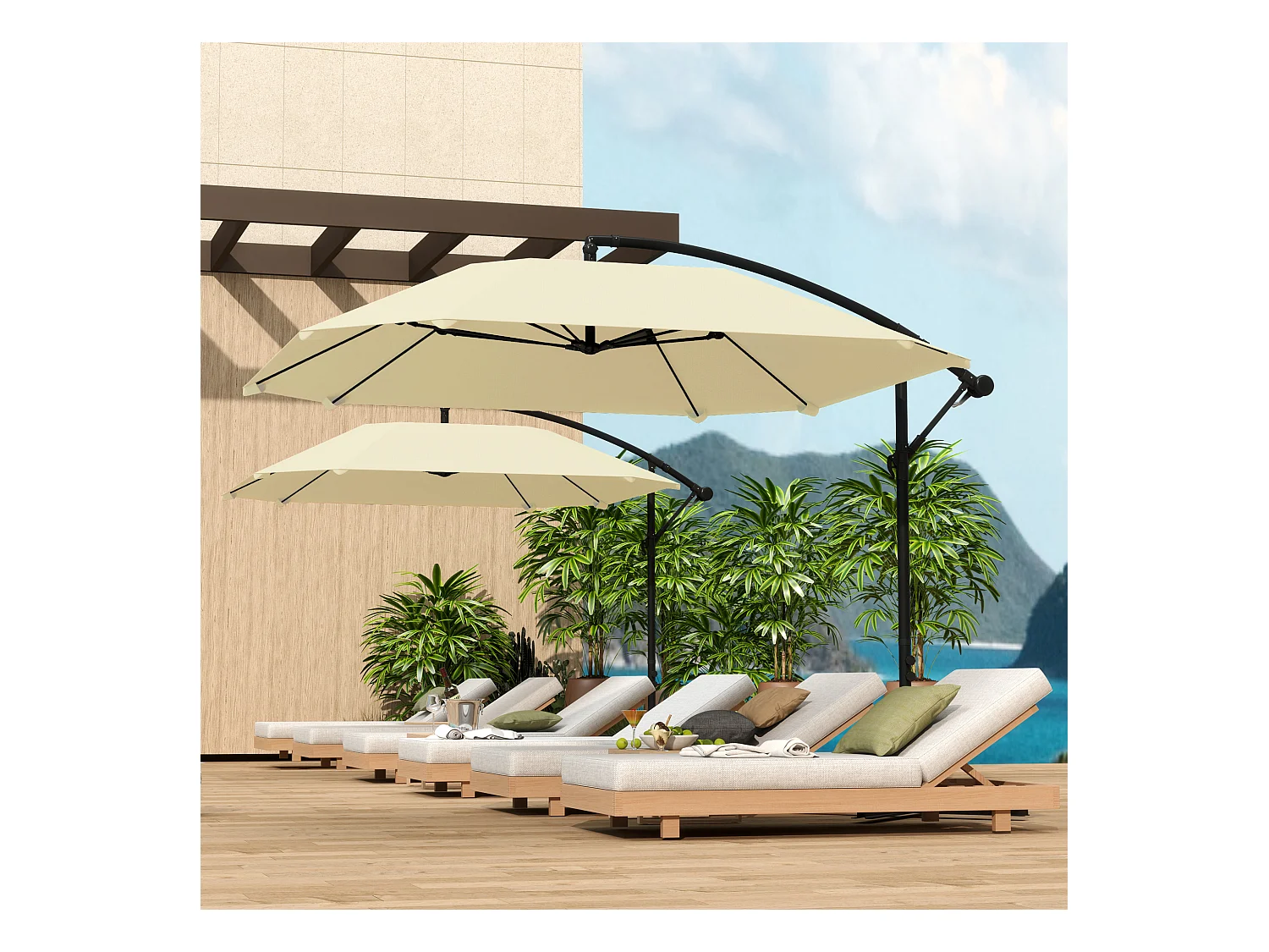 Zwenkbare parasol met slinger, 180g/m² polyester doek, metaal, beige (304x260x245 cm)