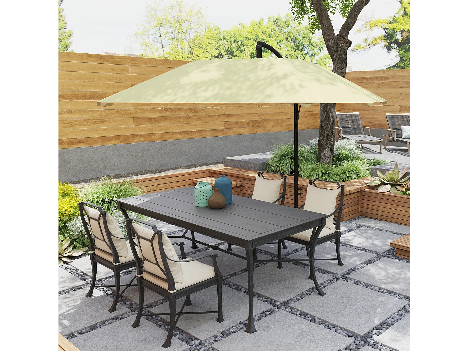 Sombrilla voladiza con manivela, lona de poliéster de 180 g/m², metal, beige (304 x 260 x 245 cm)