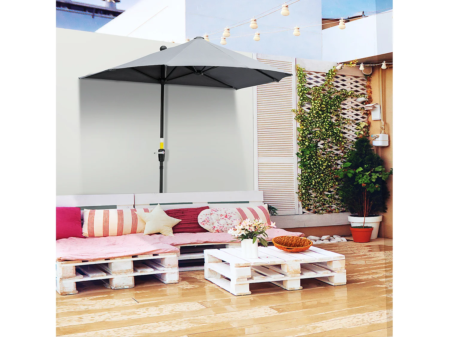 Halfronde parasol met standaard, polyester, donkergrijs (190x200x240 cm)