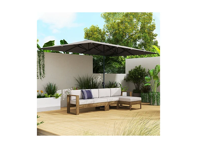 Dubbele parasol met slinger, UV-bescherming 50+, aluminium, donkergrijs (451x264x264 cm)