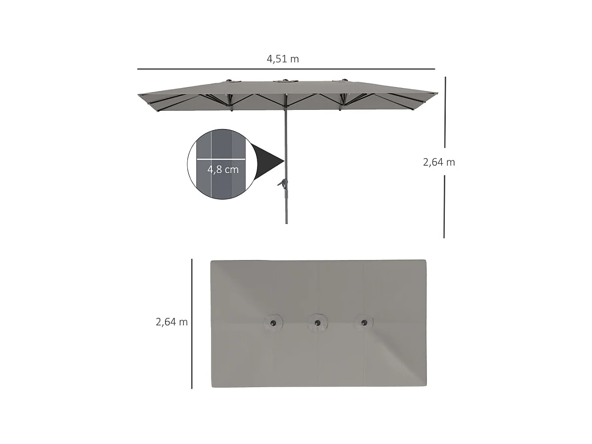 Dubbele parasol met slinger, UV-bescherming 50+, aluminium, donkergrijs (451x264x264 cm)
